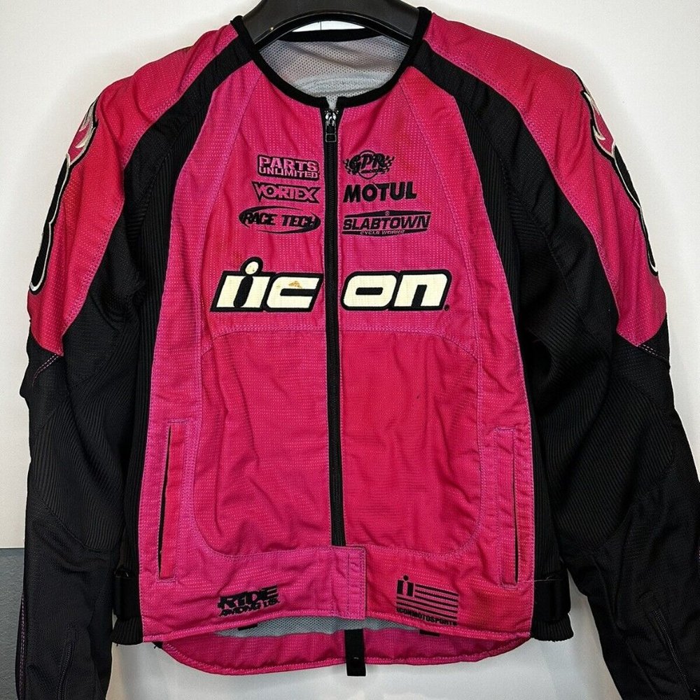 Icon Women's Motorcycle Jacket Riding Jacket Pink Stage 2 Merc Size Medium